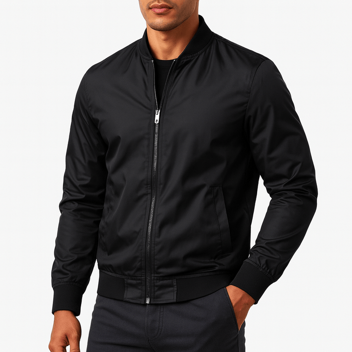 Unisex Bomber Jacket Ribbed Collar Casual Fit