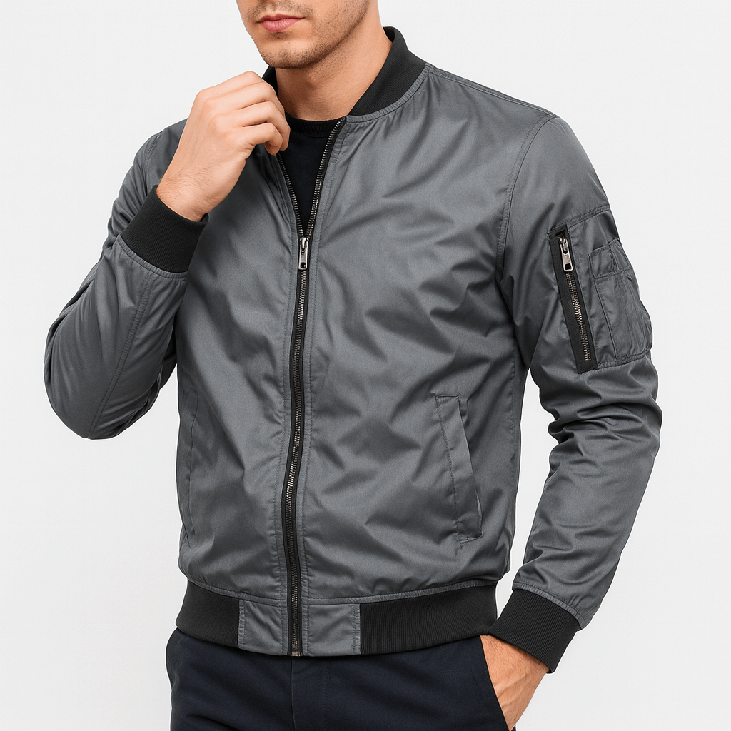 Unisex Bomber Jacket Ribbed Collar Casual Fit
