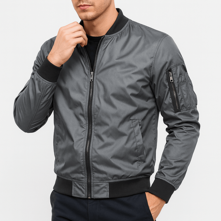Unisex Bomber Jacket Ribbed Collar Casual Fit