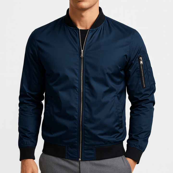 Unisex Bomber Jacket Ribbed Collar Casual Fit