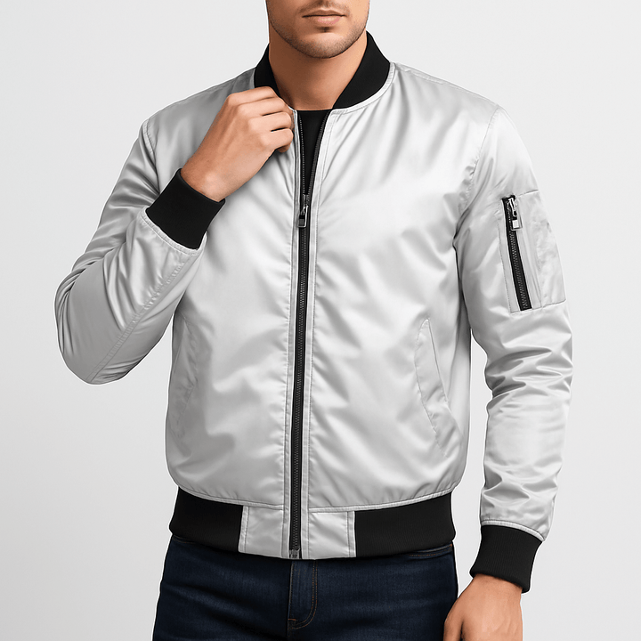 Unisex Bomber Jacket Ribbed Collar Casual Fit