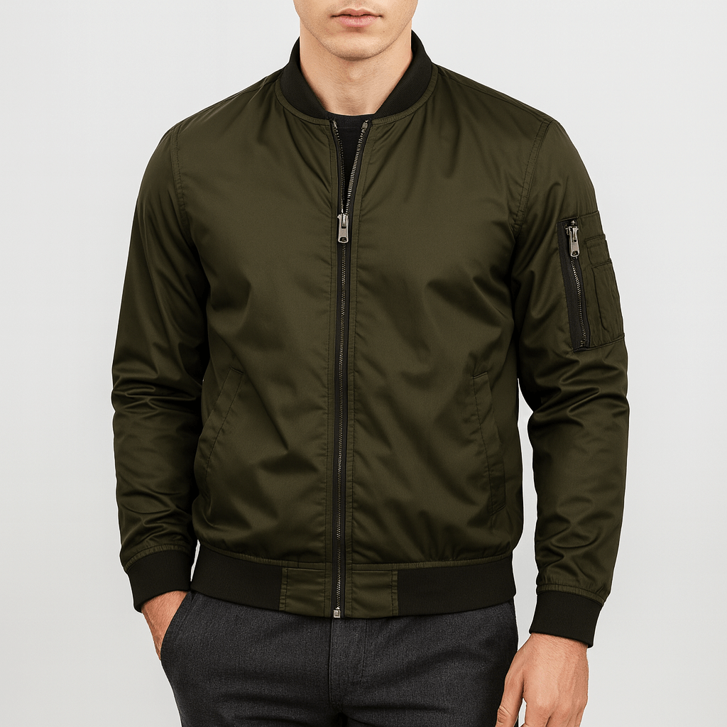 Unisex Bomber Jacket Ribbed Collar Casual Fit