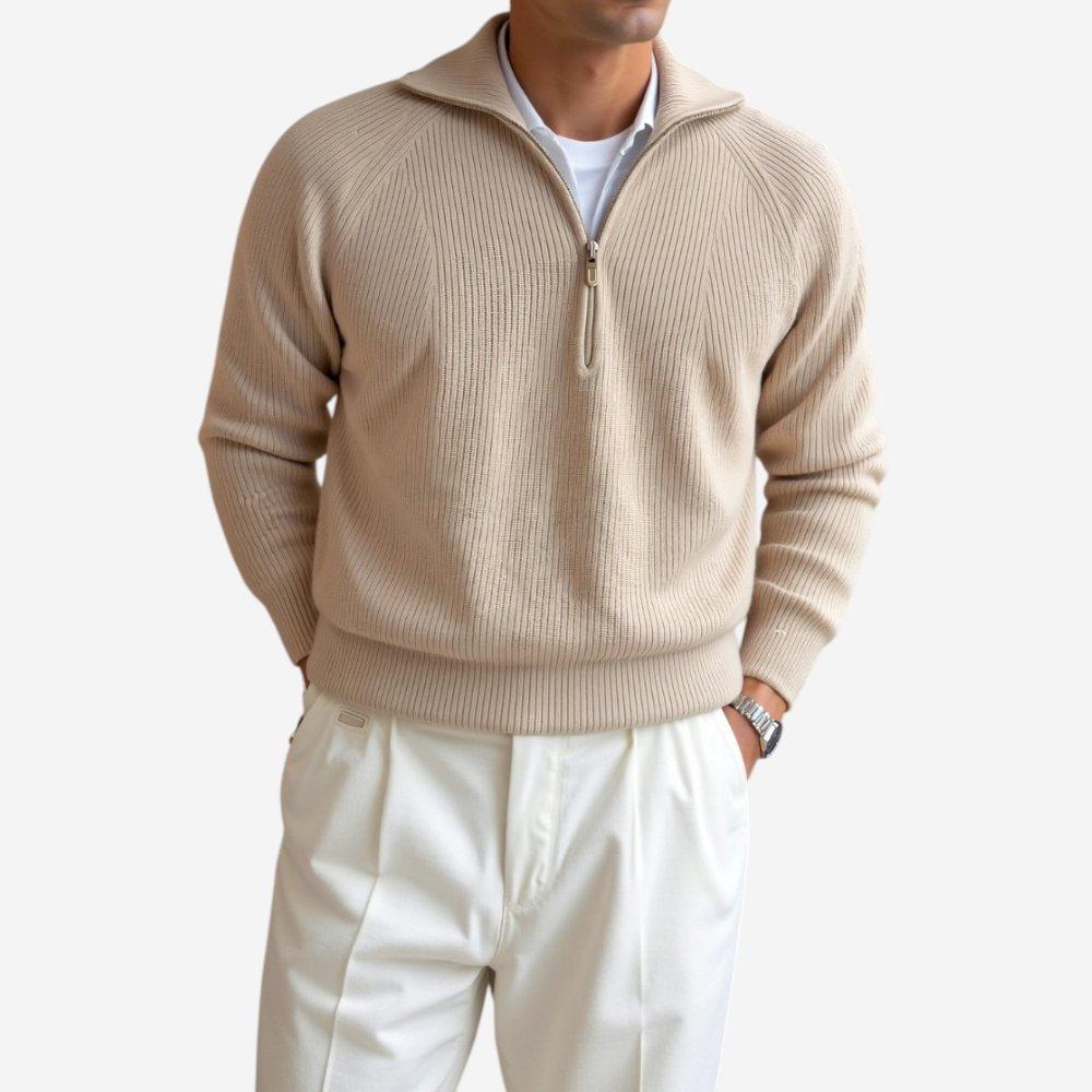 Unisex Ribbed Sweater Half-Zip Collar - BritishMode