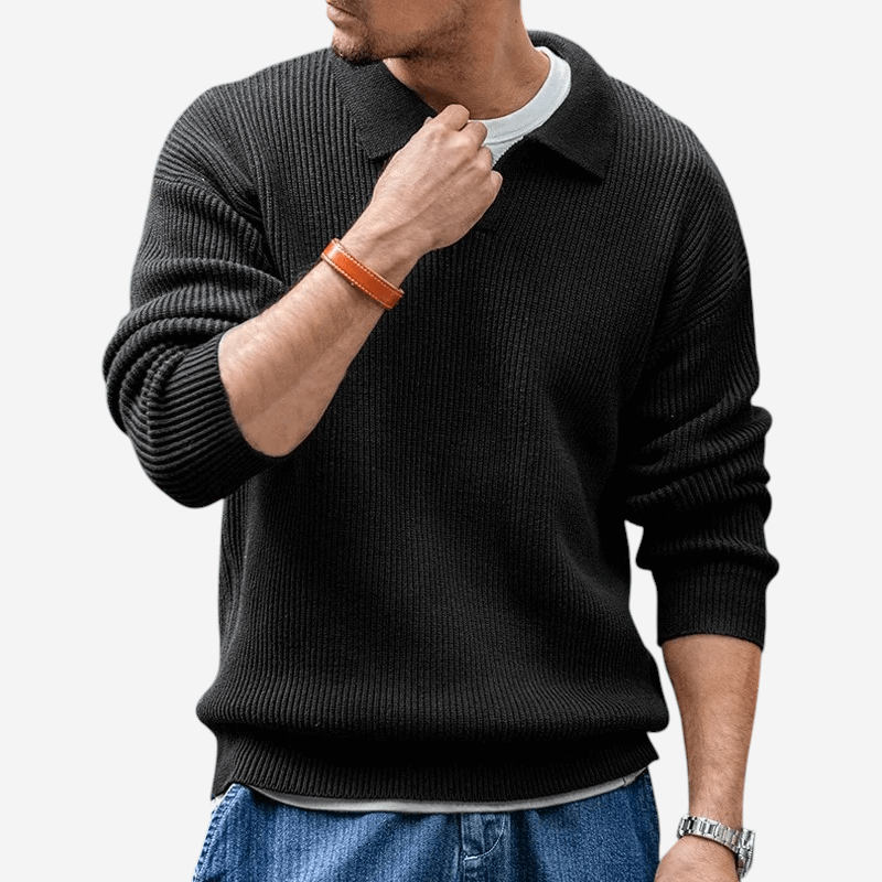 Unisex Ribbed Polo Sweater Knit Fit - BritishMode