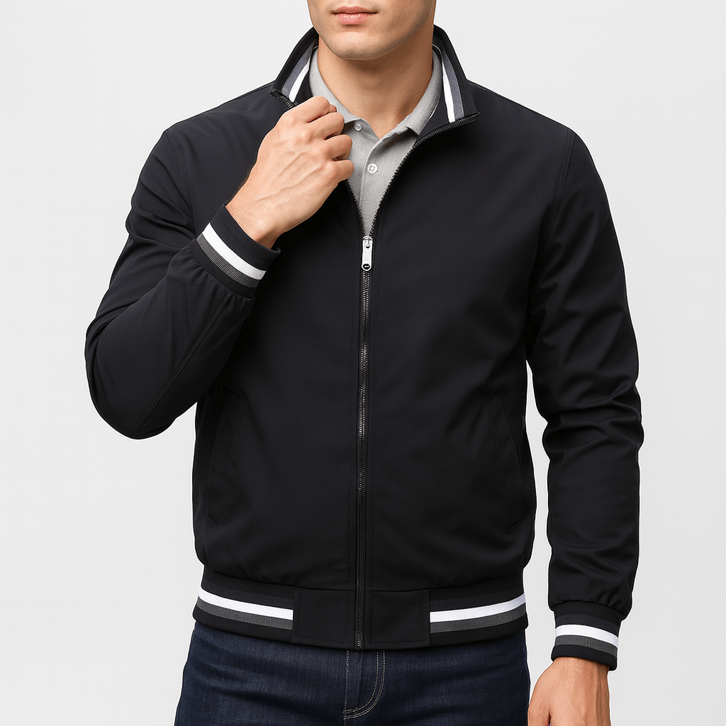 Unisex Bomber Jacket with Striped Collar - BritishMode