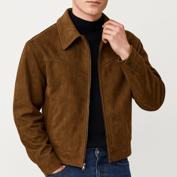 Mens Bomber Jacket Suede Material Regular Fit - BritishMode