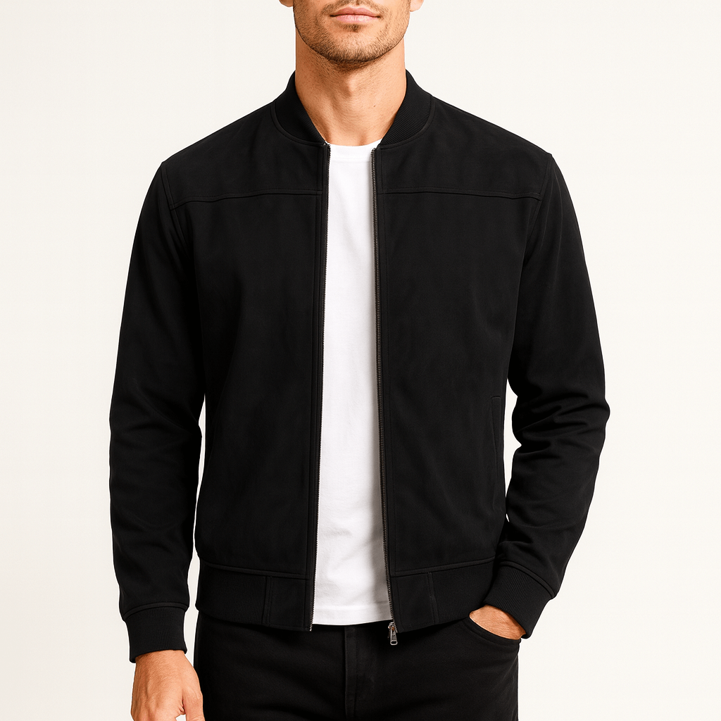 Mens Bomber Jacket Suede Material Regular Fit - BritishMode