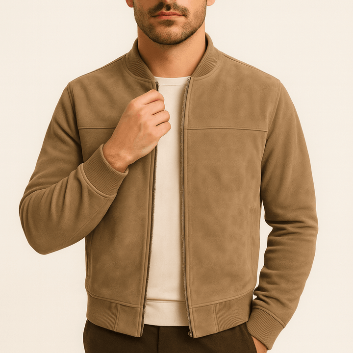 Mens Suede Jacket with Zip Front - BritishMode