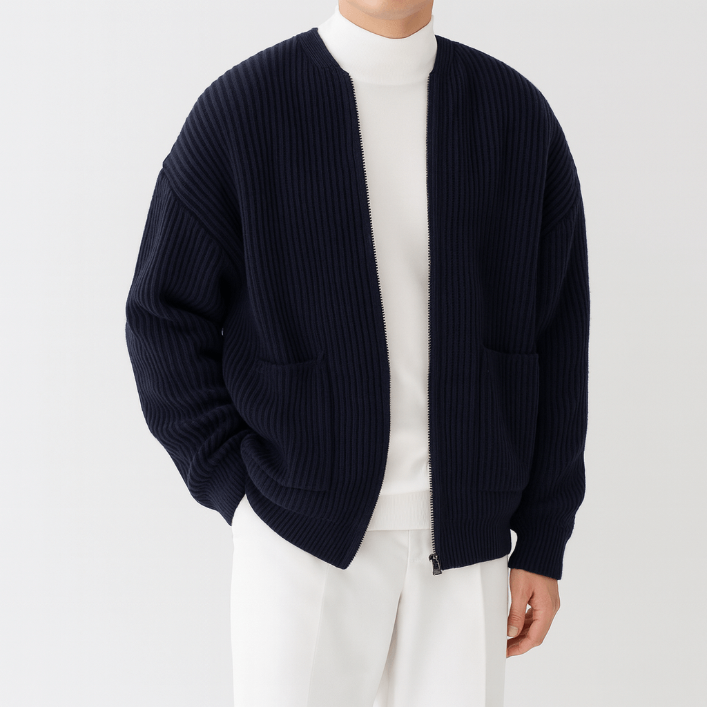 Womens Knitted Zip Cardigan Relaxed Fit