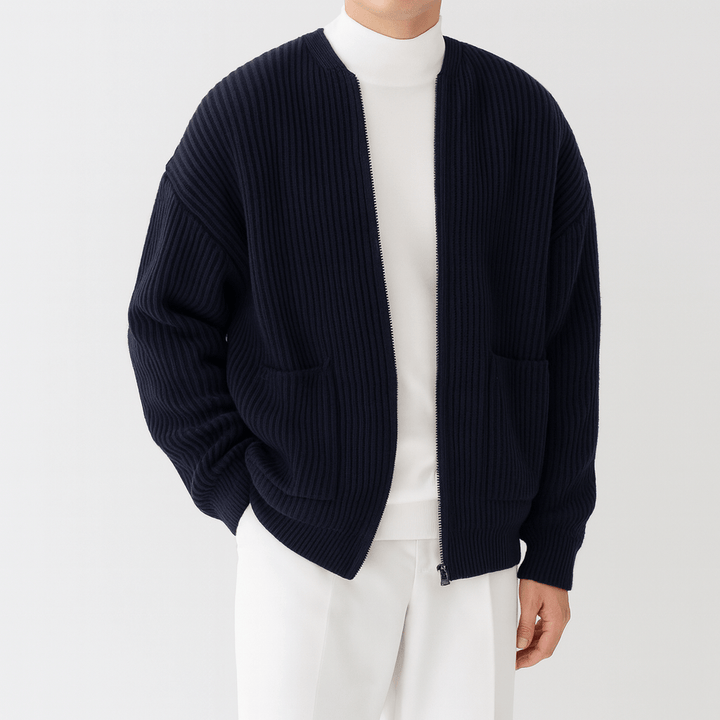 Womens Knitted Zip Cardigan Relaxed Fit