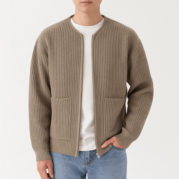Womens Knitted Zip Cardigan Relaxed Fit