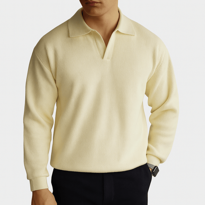 Unisex Polo Jumper Waffle Knit Texture - BritishMode