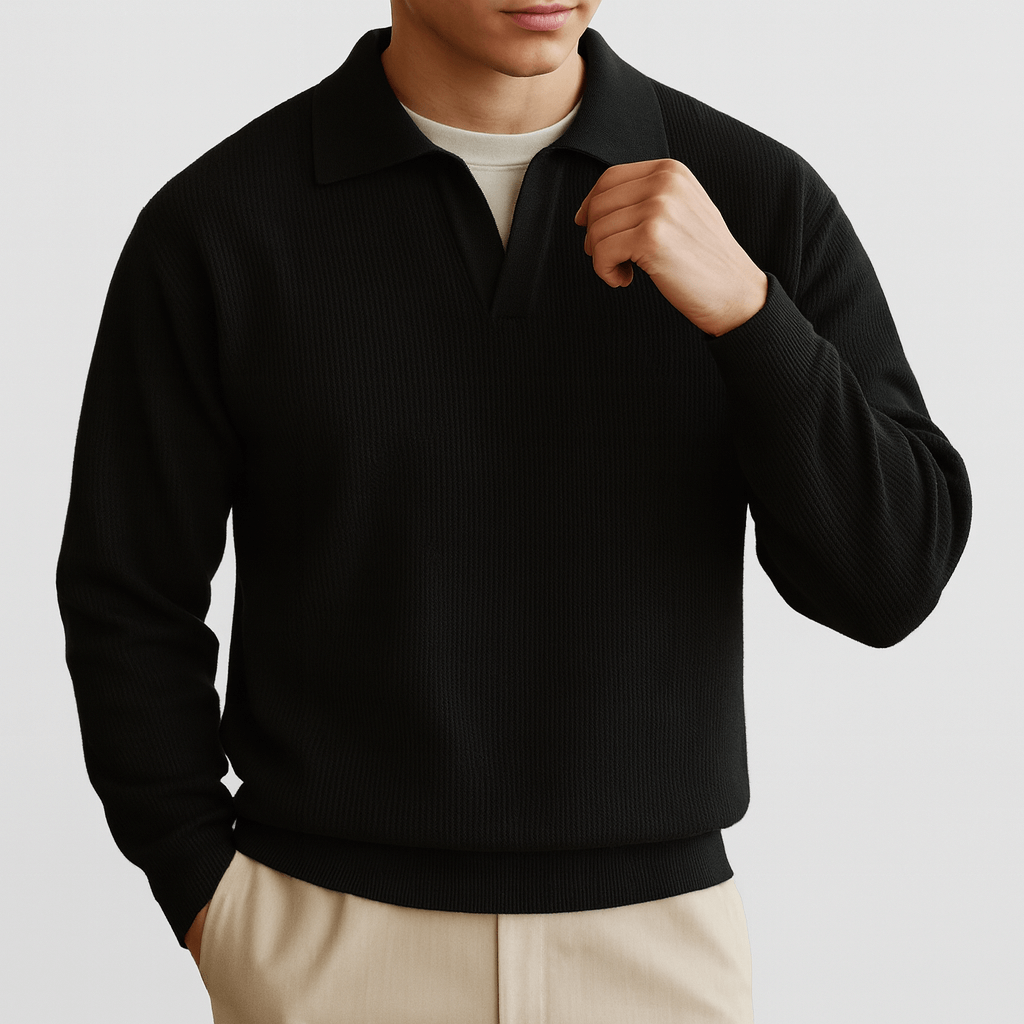 Unisex Polo Jumper Waffle Knit Texture