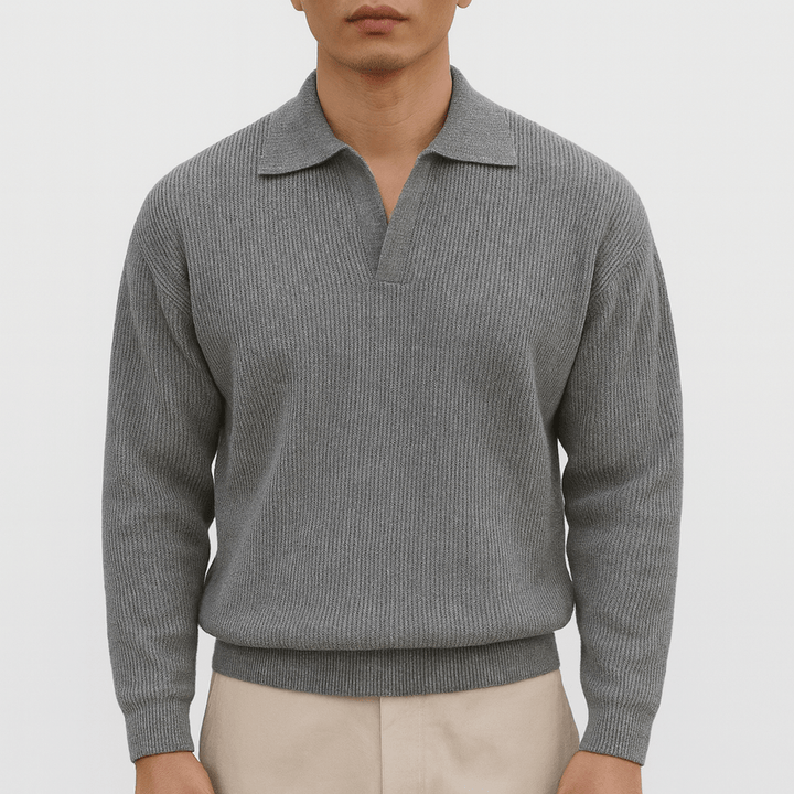 Unisex Polo Jumper Waffle Knit Texture