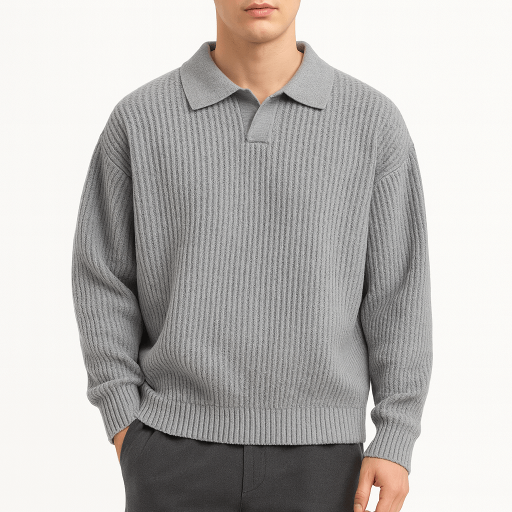 Unisex Polo Sweater Waffle Knit Regular Fit