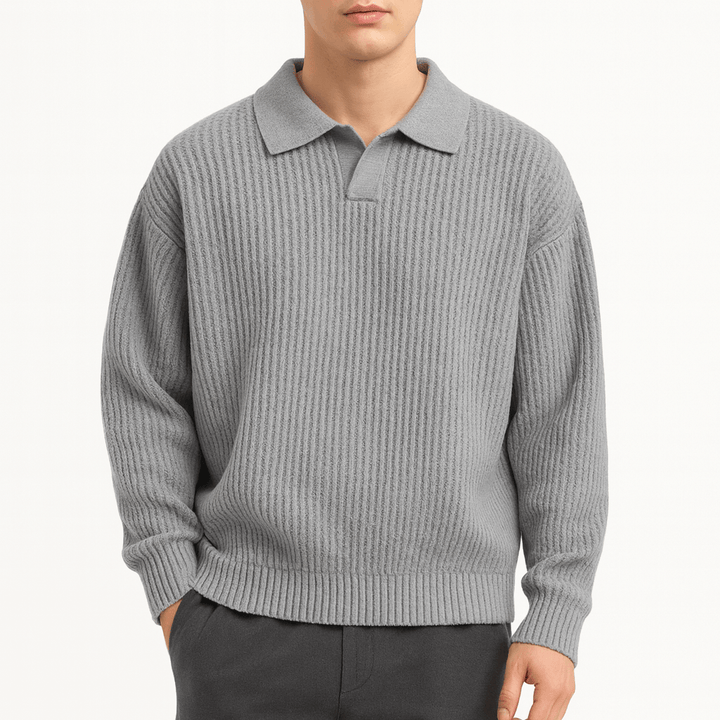Unisex Polo Sweater Waffle Knit Regular Fit