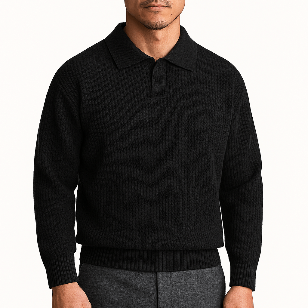 Mens Polo Sweater Waffle Knit Regular Fit - BritishMode