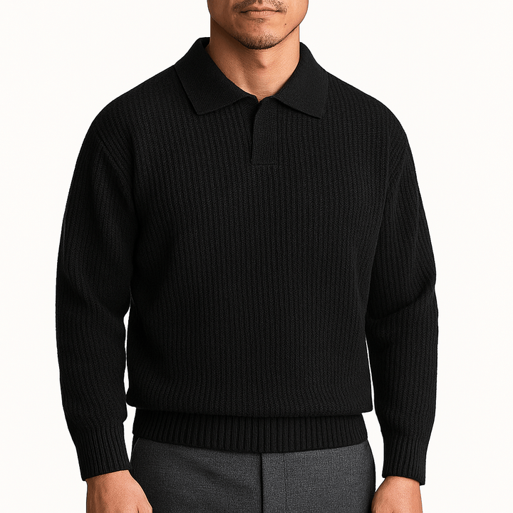 Mens Polo Sweater Waffle Knit Regular Fit - BritishMode