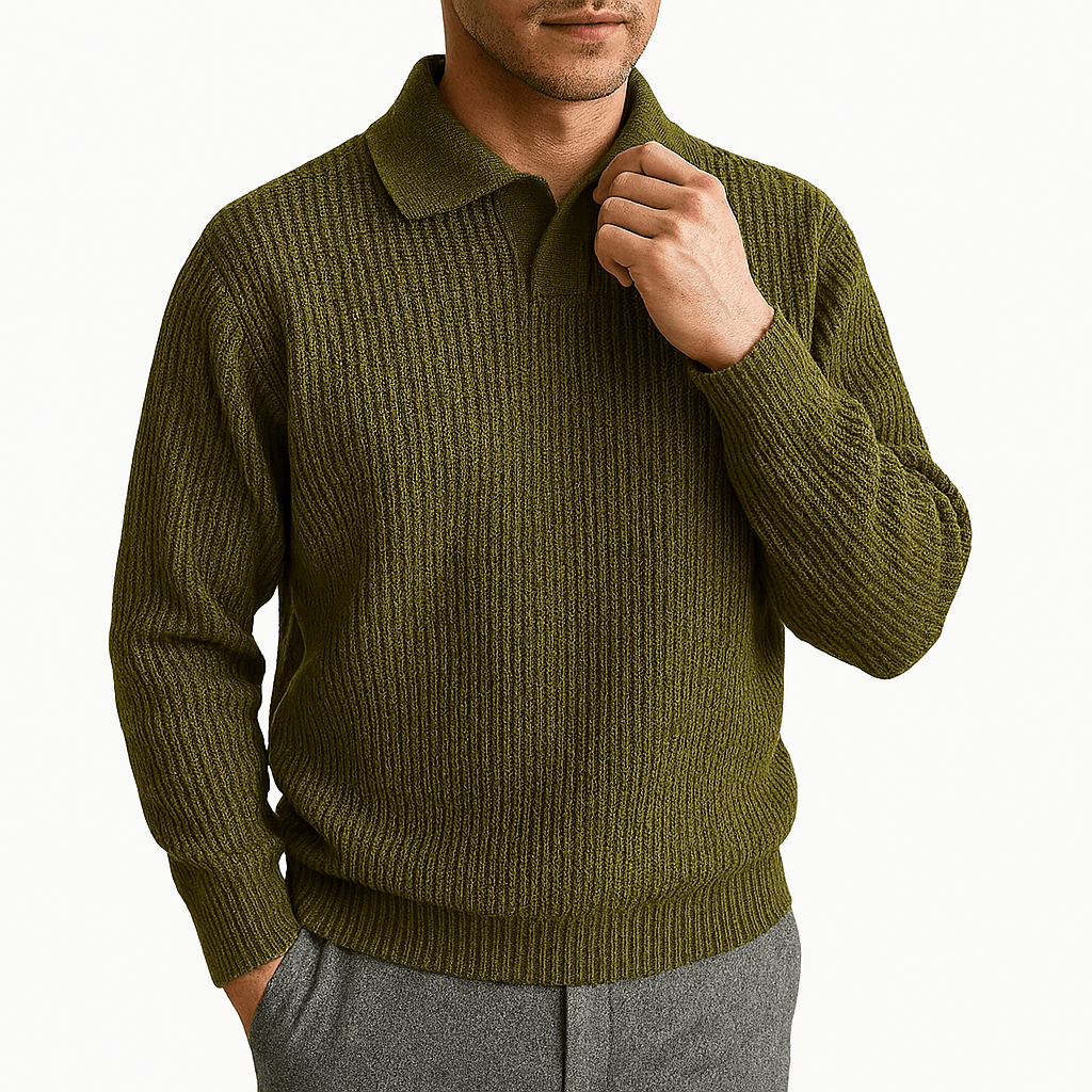 Mens Polo Sweater Waffle Knit Regular Fit