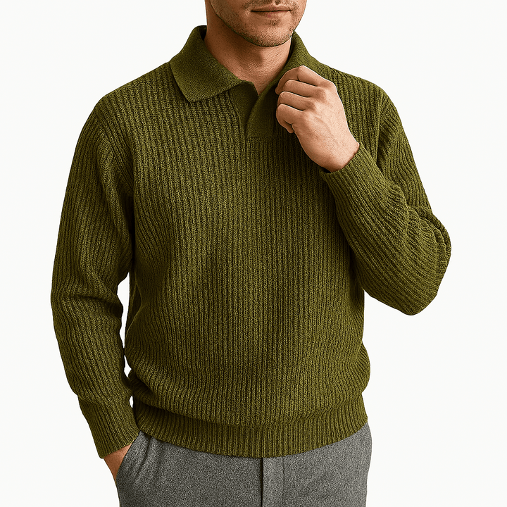 Mens Polo Sweater Waffle Knit Regular Fit