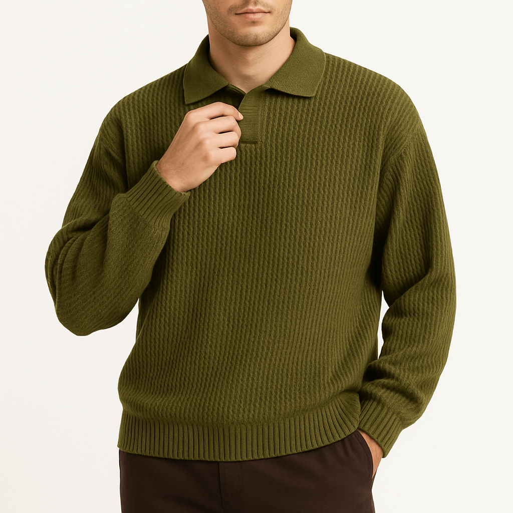 Unisex Polo Sweater Waffle Knit Regular Fit