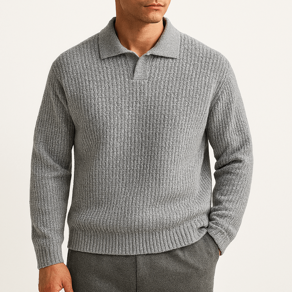 Mens Polo Sweater Waffle Knit Regular Fit