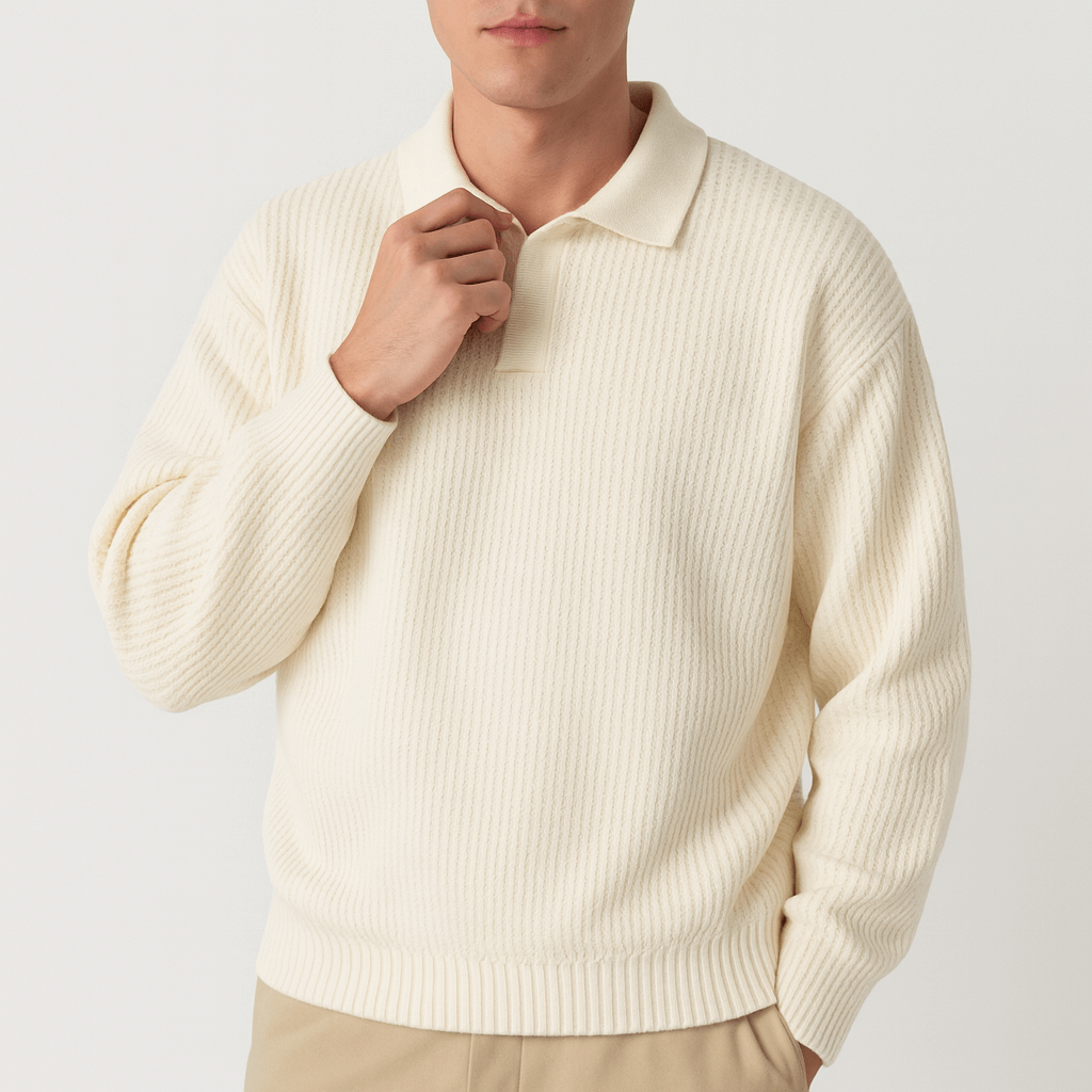 Unisex Polo Sweater Waffle Knit Regular Fit