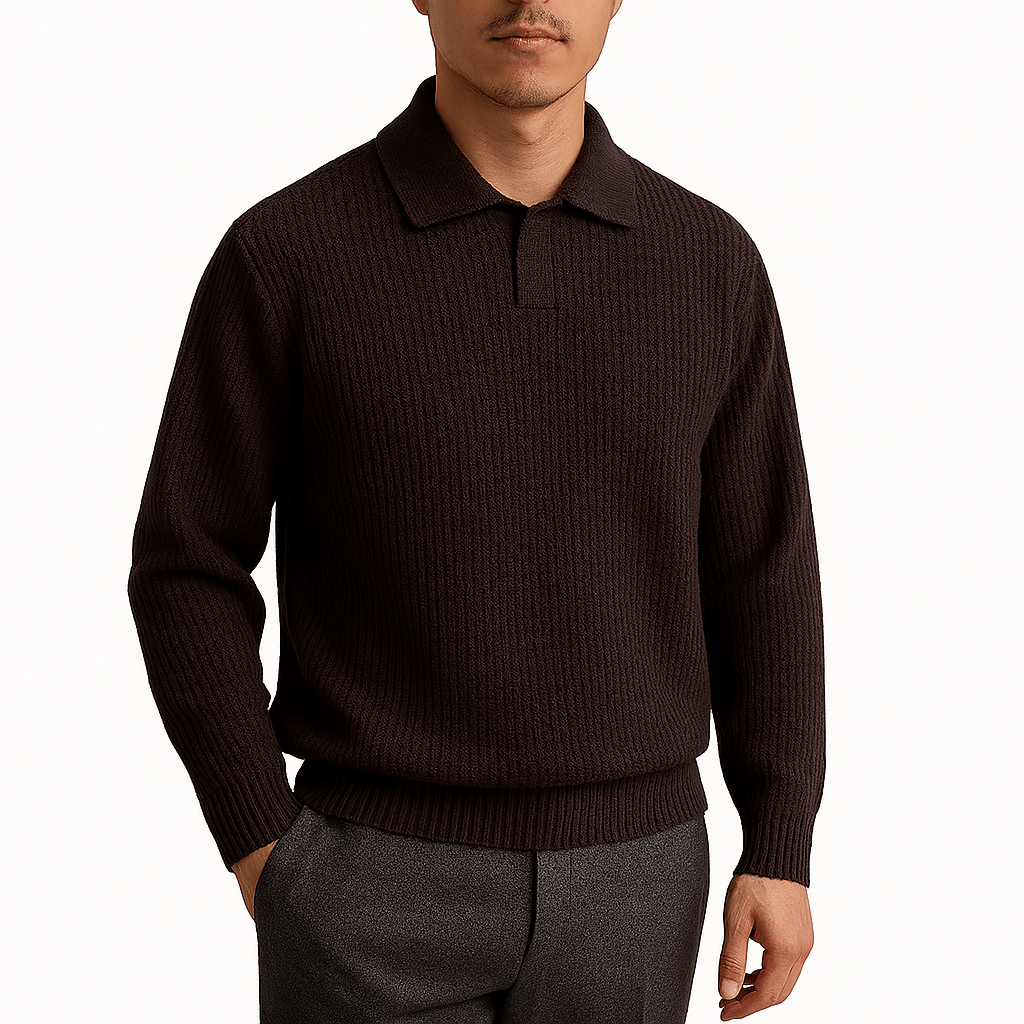 Mens Polo Sweater Waffle Knit Regular Fit