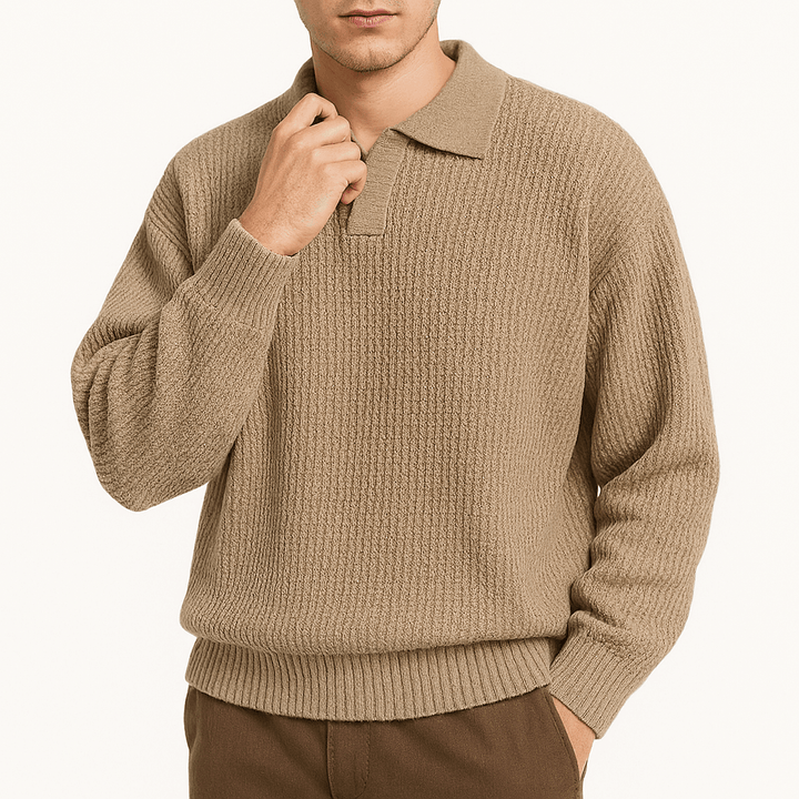 Mens Polo Sweater Waffle Knit Regular Fit