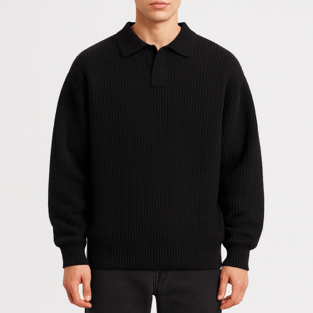 Unisex Polo Sweater Waffle Knit Regular Fit - BritishMode