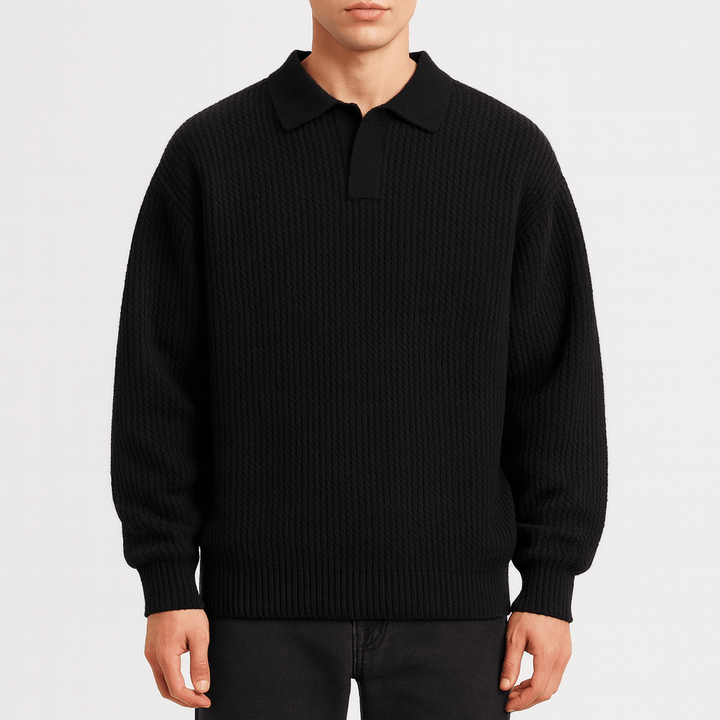 Unisex Polo Sweater Waffle Knit Regular Fit - BritishMode