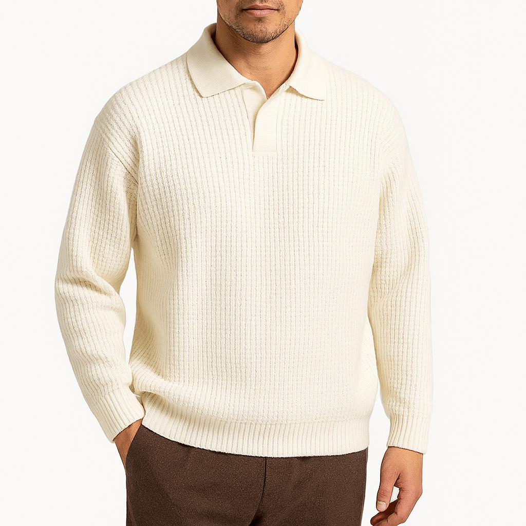 Mens Polo Sweater Waffle Knit Regular Fit