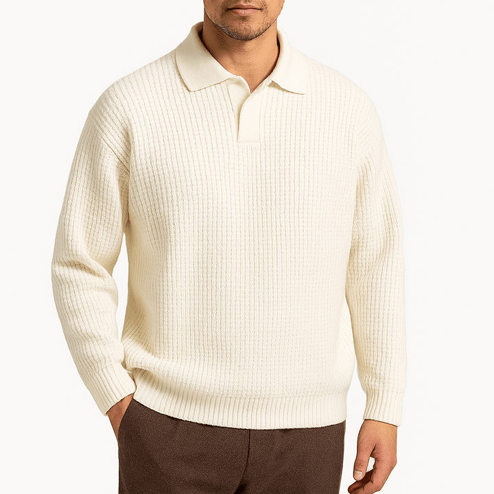 Mens Polo Sweater Waffle Knit Regular Fit