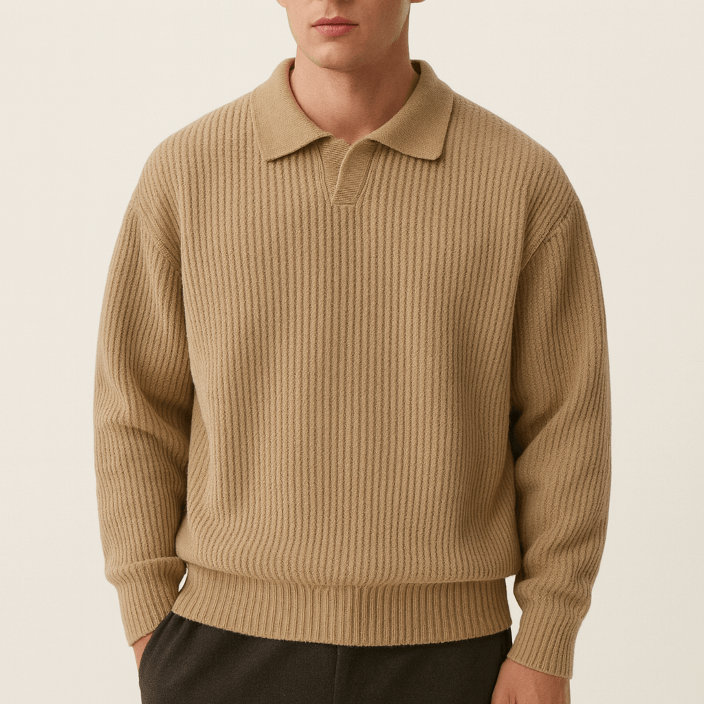Unisex Polo Sweater Waffle Knit Regular Fit