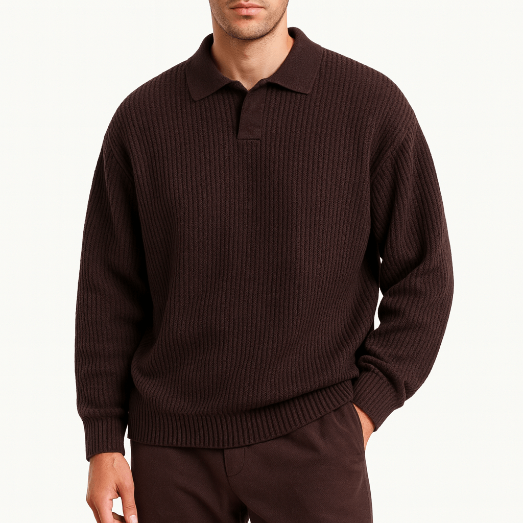 Unisex Polo Sweater Waffle Knit Regular Fit