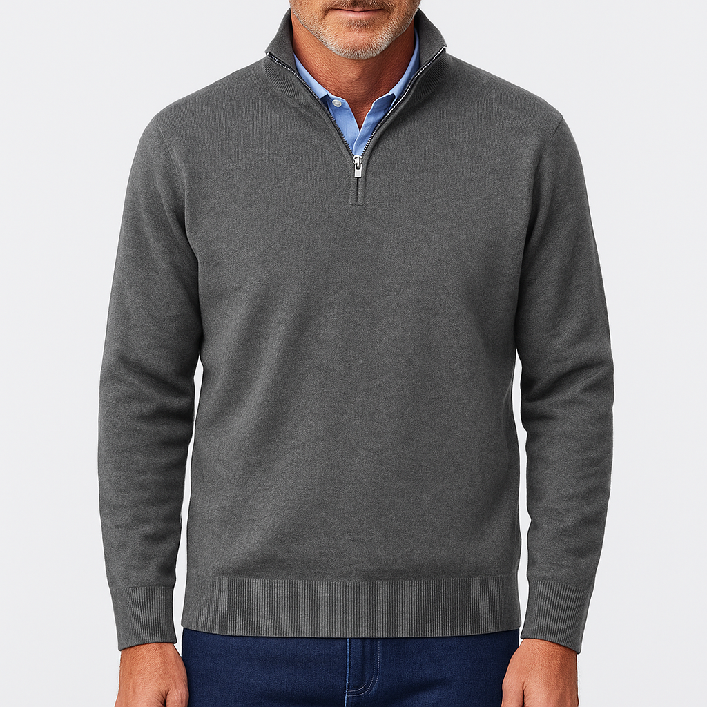 Unisex Knit Sweater with Zip Collar - BritishMode
