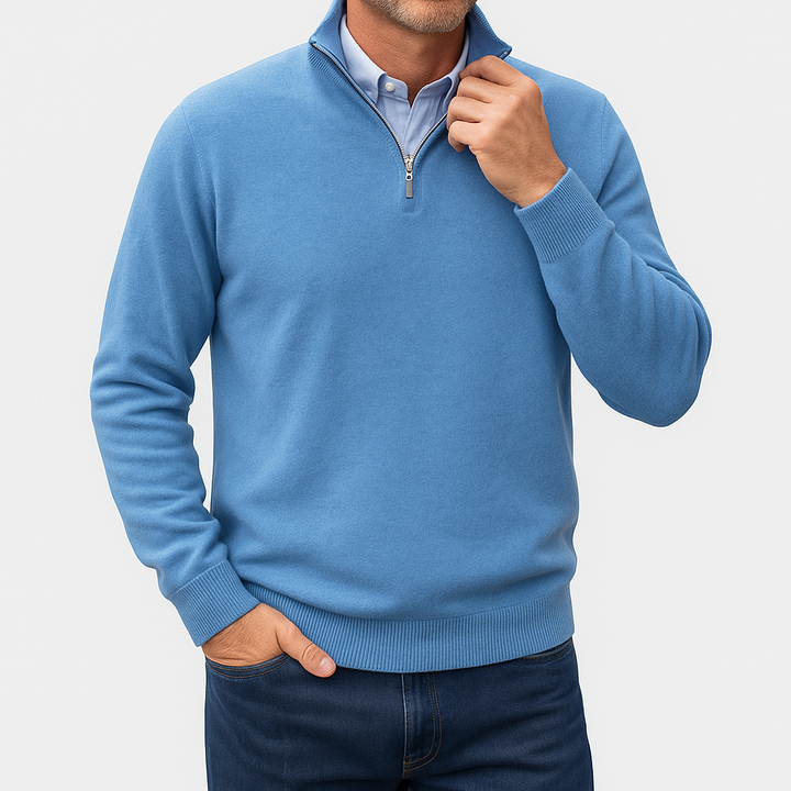 Unisex Knit Sweater with Zip Collar