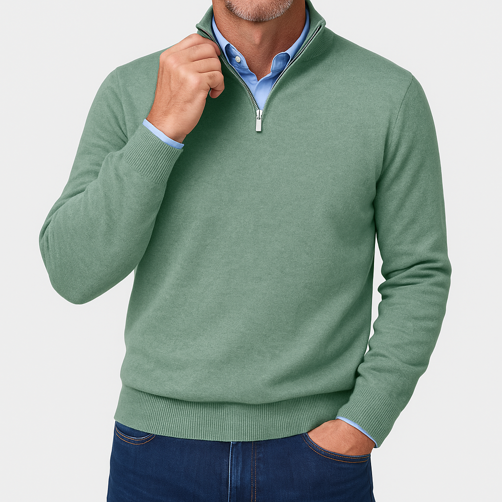 Unisex Knit Sweater with Zip Collar