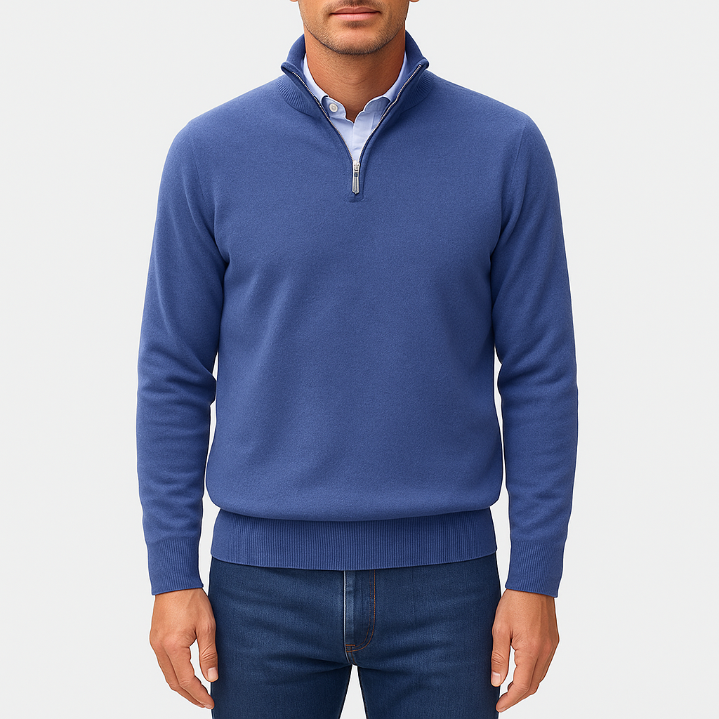 Unisex Knit Sweater with Zip Collar