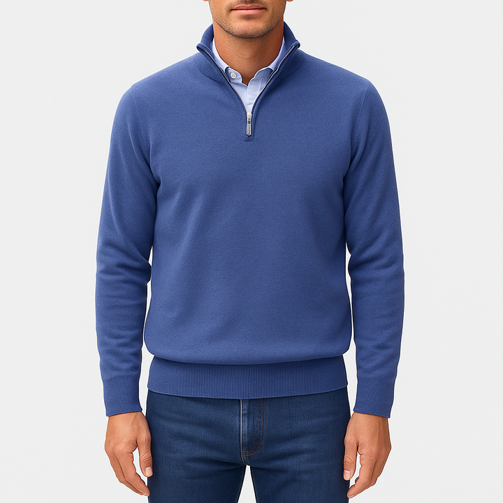 Unisex Knit Sweater with Zip Collar