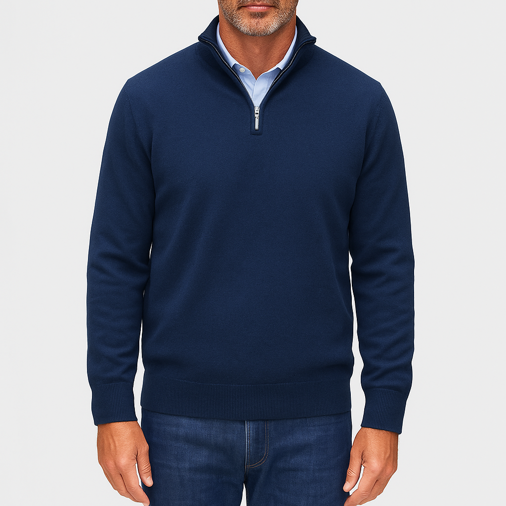 Unisex Knit Sweater with Zip Collar