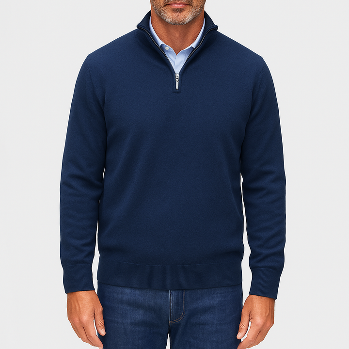 Unisex Knit Sweater with Zip Collar