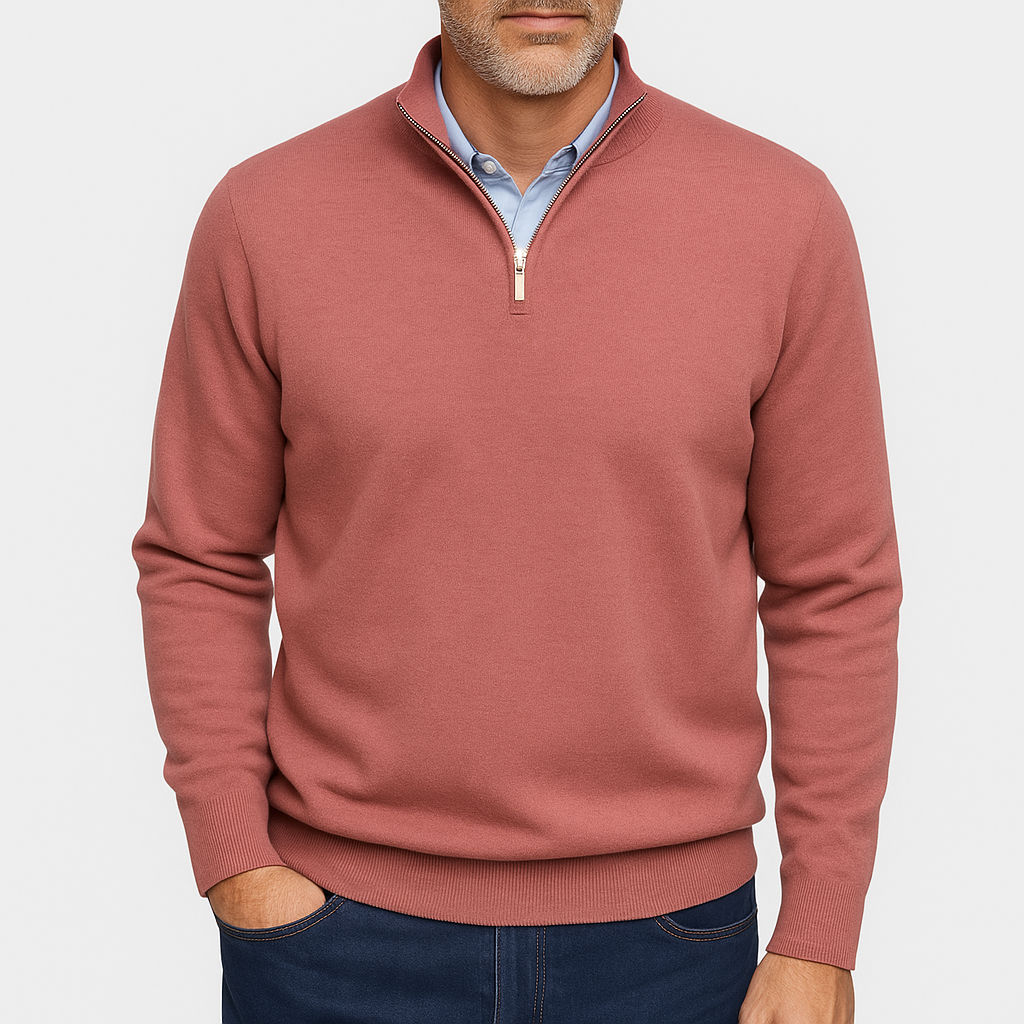 Unisex Knit Sweater with Zip Collar
