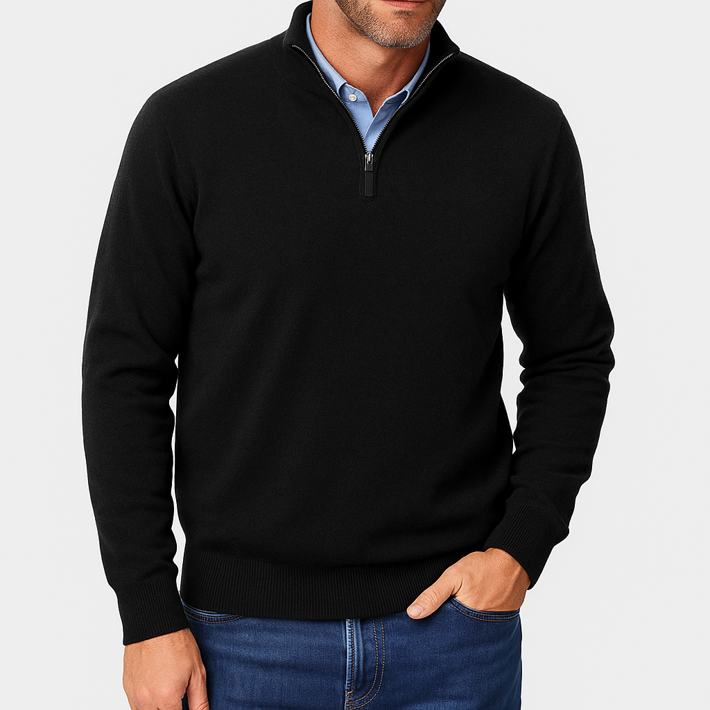 Unisex Knit Sweater with Zip Collar