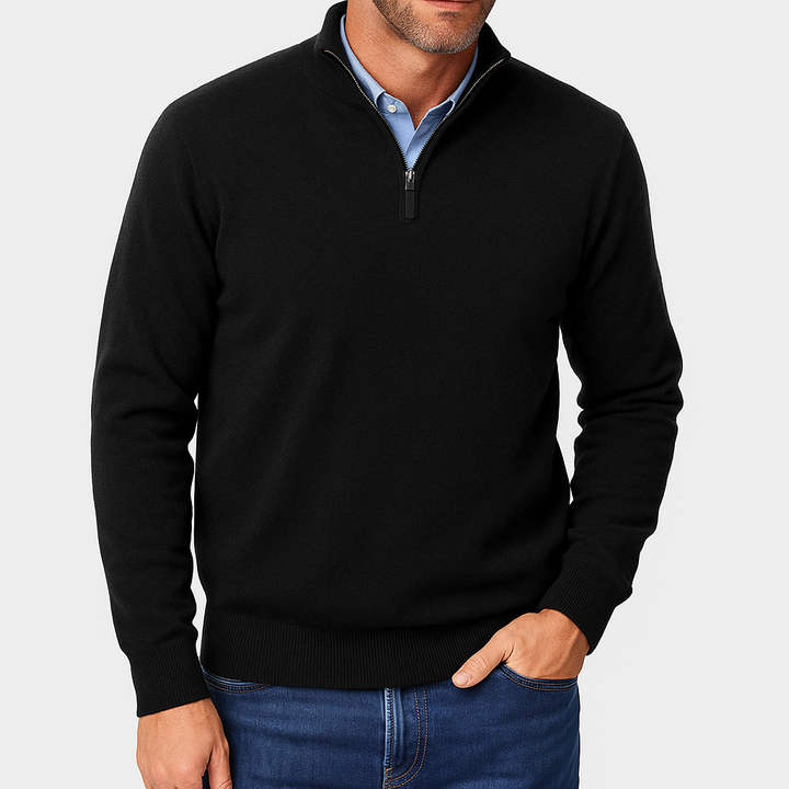 Unisex Knit Sweater with Zip Collar