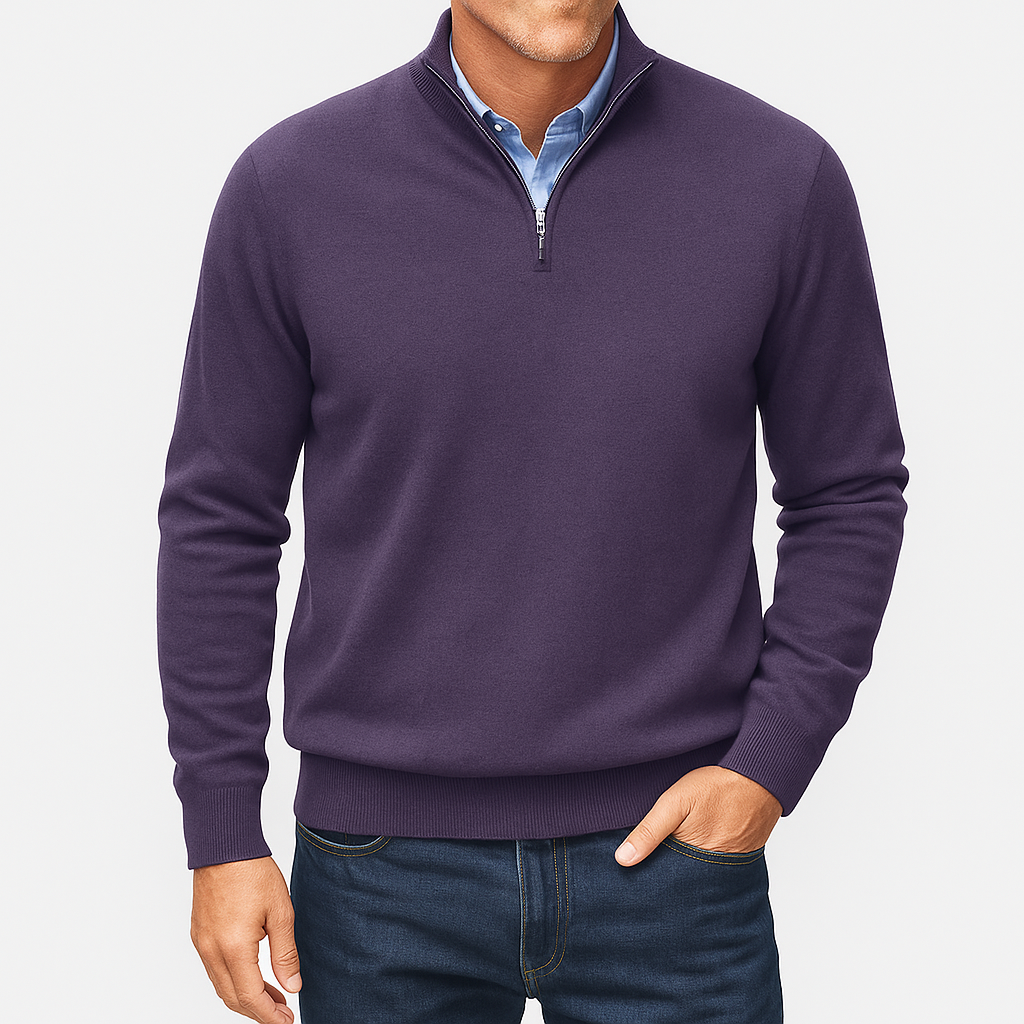 Unisex Knit Sweater with Zip Collar