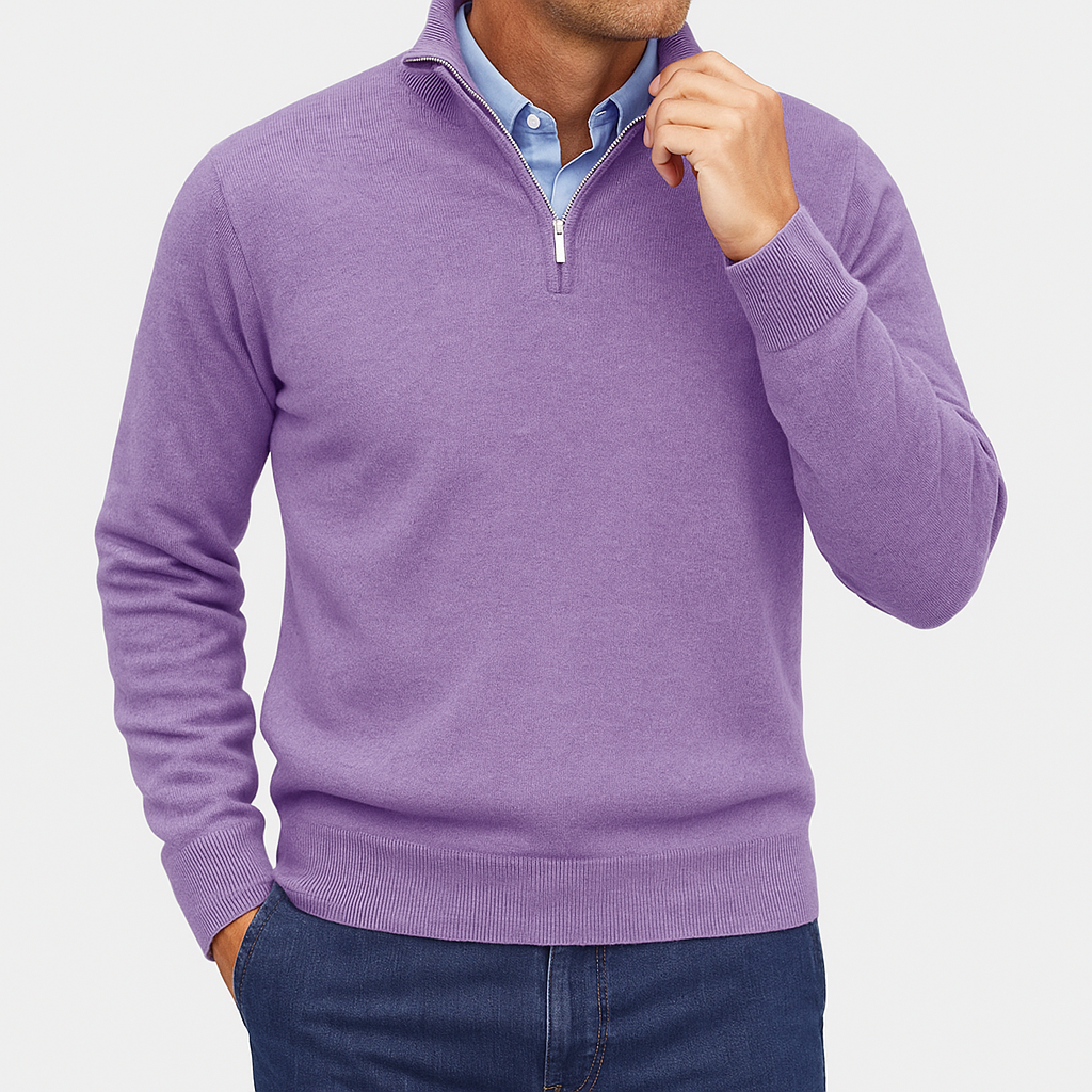 Unisex Knit Sweater with Zip Collar
