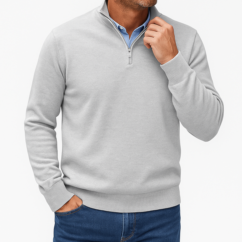 Unisex Knit Sweater with Zip Collar