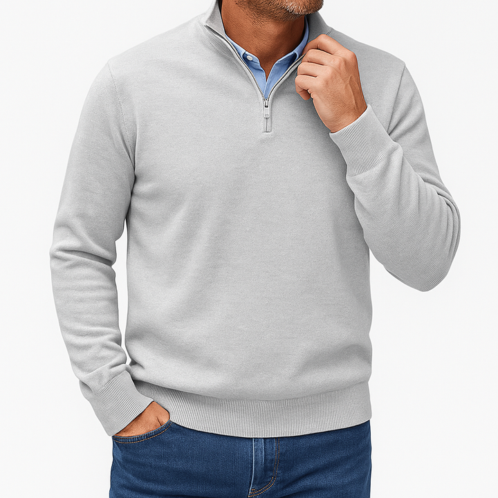 Unisex Knit Sweater with Zip Collar