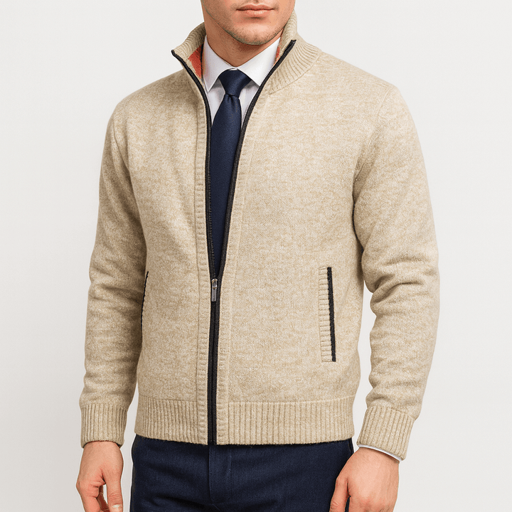 Unisex Zip-Up Cardigan with Stand Collar - BritishMode